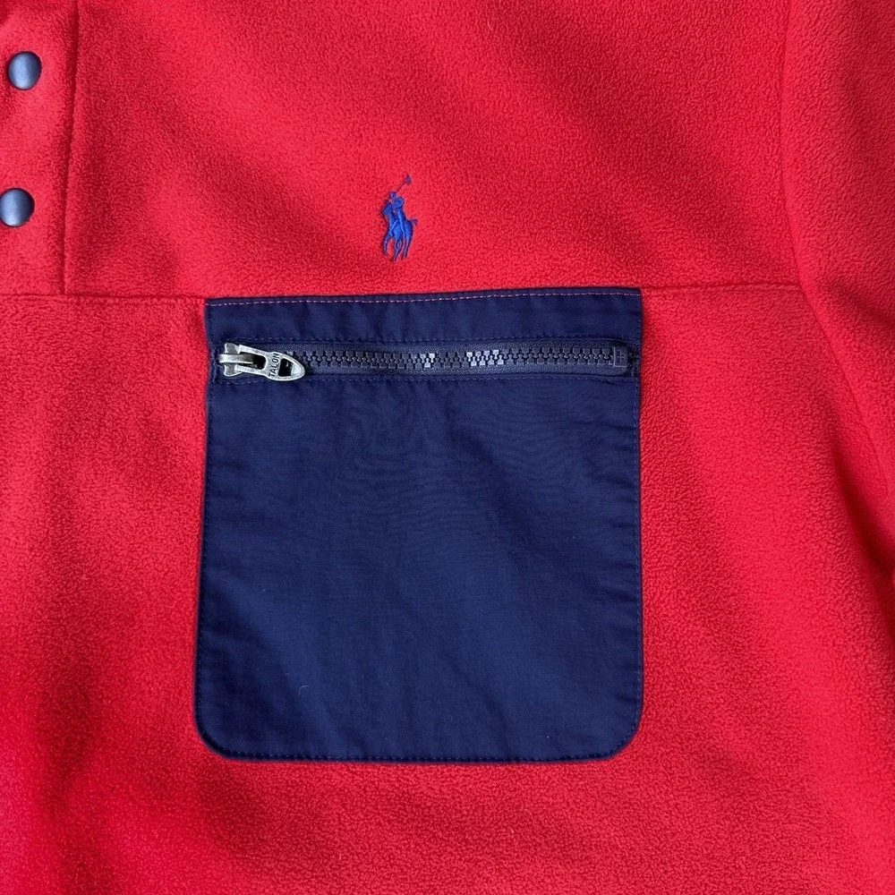 Polo Ralph Lauren Pullover Mens 2XB Red Fleece 1/4 Snap Pocket Preppy Mock Neck